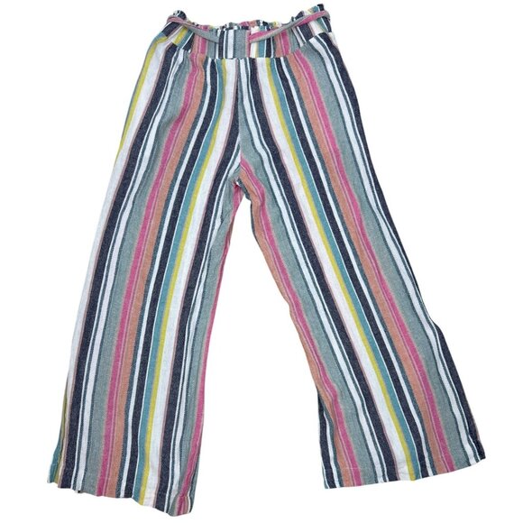 Women’s Flowy Linen Boho Colorful Striped Wide Leg Cropped Festival Pants M - Picture 12 of 13